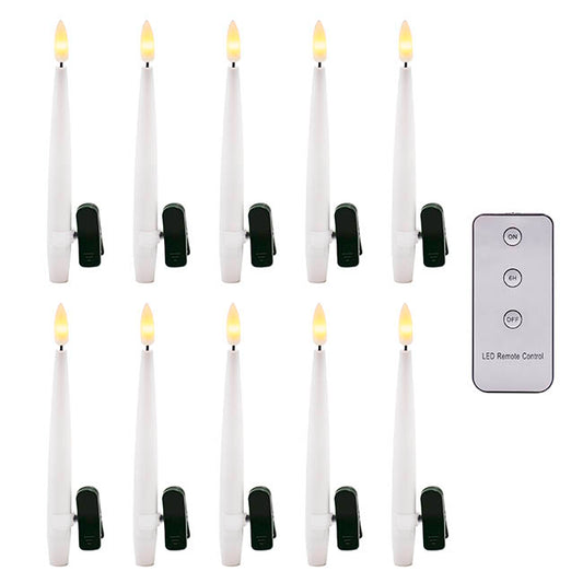 LED Taper Candle Clips w Remote Pack 10 White (1.5cmx16cmH)