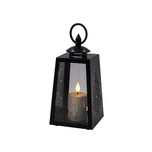 Christmas Lantern w LED Pillar Candle Black (10x21cmH)