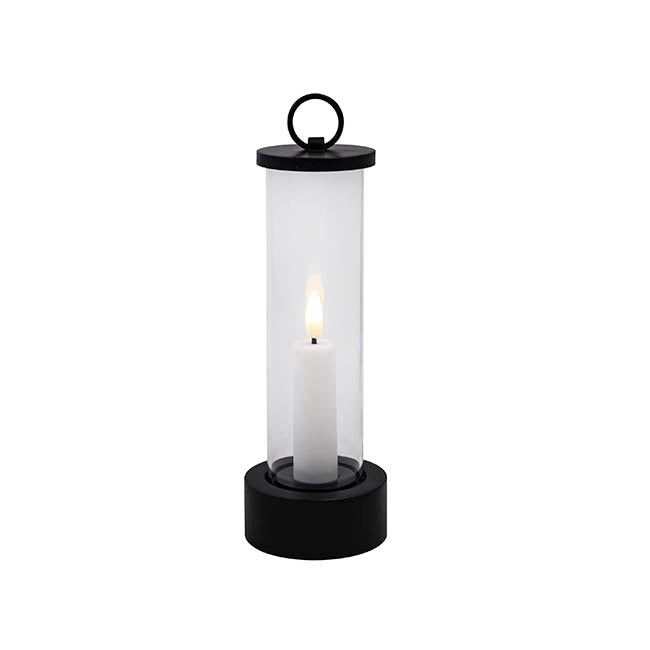 Slim Design Lantern w LED Taper Candle Black (7.5x21cmH)