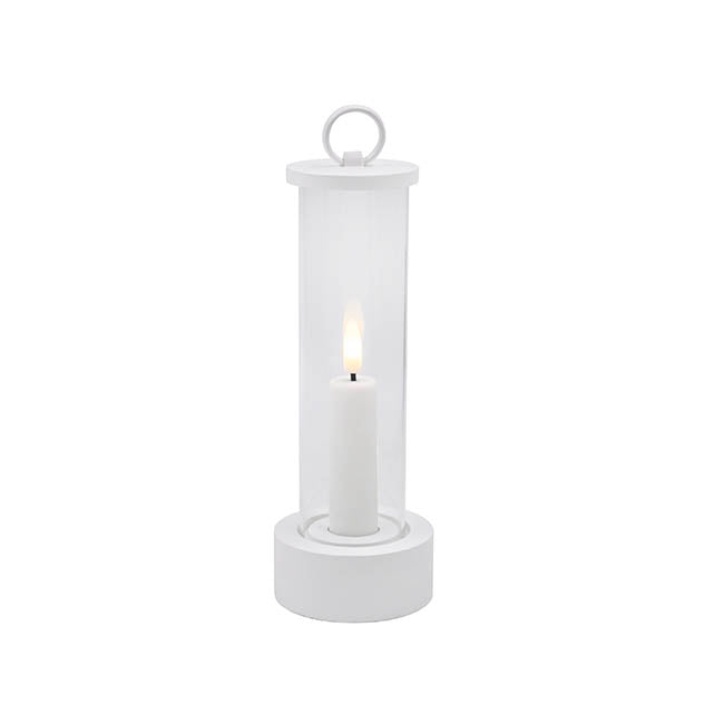 Slim Design Lantern w LED Taper Candle White (7.5x21cmH)