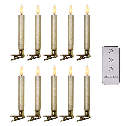Flickering LED Slim Candle Clips Pack 10 Gold(1.5cmx12.5cmH)