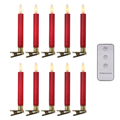 Flickering LED Slim Candle Clips Pack 10 Red (1.5cmx12.5cmH)