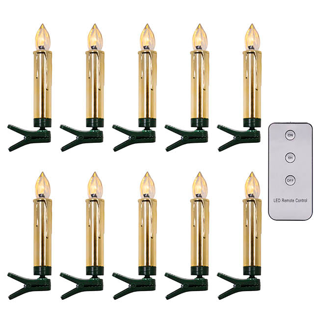 LED Candle Clips 3D Flame Pack 10 Chrome Gold (1.5cmx9cmH)