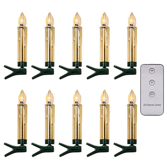 LED Candle Clips 3D Flame Pack 10 Chrome Gold (1.5cmx9cmH)