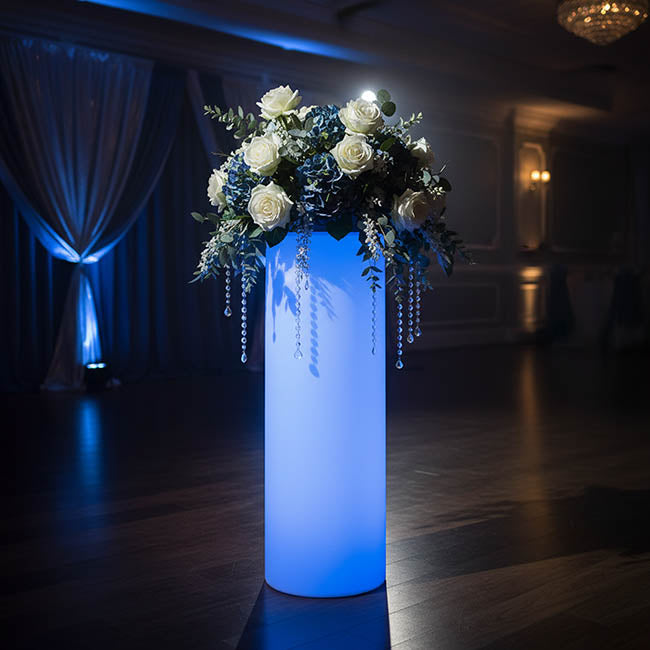 Round Glow Plinth w LED Remote White (38cmDx80cmH)