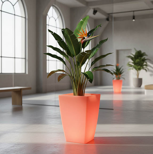 LED Glow Planter Pot Square Large Outdoo White (30x30x50cmH)