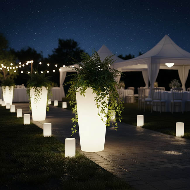 LED Glow Planter Pot Cylinder White (38cmDx90cmH)