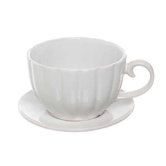 Ceramic Tea Cup Pot Saucer Drainage Hole White (17.5Dx13cmH)