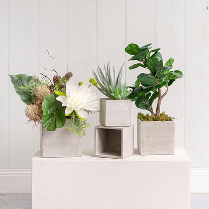 Cement Floral Cube Grey (12x12cmH)