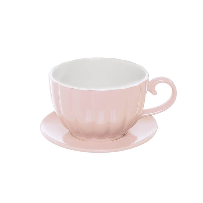 Ceramic Tea Cup Pot Saucer Drain Hole Nude (15TDx10cmH)