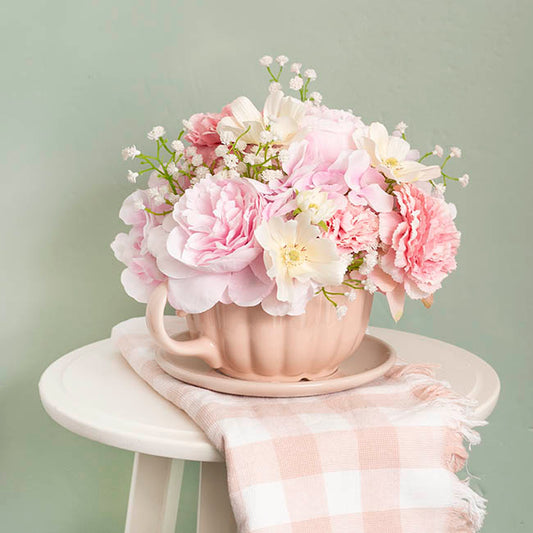 Ceramic Tea Cup Pot Saucer Drain Hole Nude (15TDx10cmH)