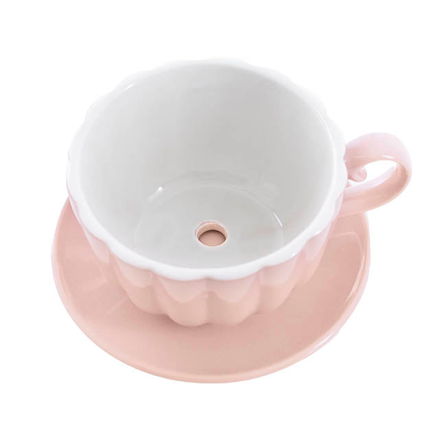 Ceramic Tea Cup Pot Saucer Drain Hole Nude (15TDx10cmH)