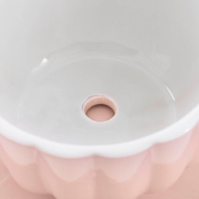 Ceramic Tea Cup Pot Saucer Drain Hole Nude (15TDx10cmH)