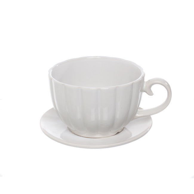 Ceramic Tea Cup Pot Saucer Drainage Hole White (15TDx10cmH)