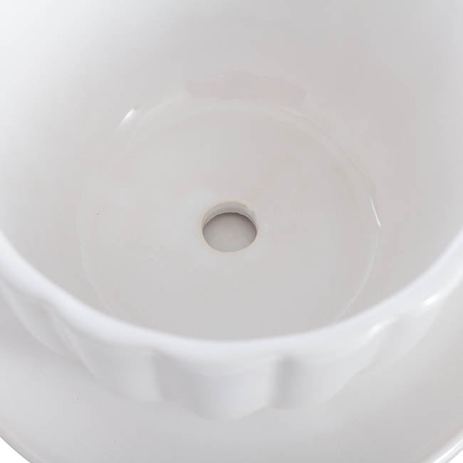 Ceramic Tea Cup Pot Saucer Drainage Hole White (15TDx10cmH)