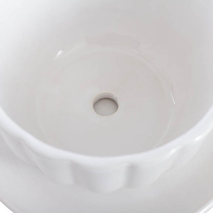 Ceramic Tea Cup Pot Saucer Drainage Hole White (15TDx10cmH)