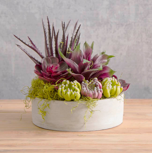 Cement Floral Cylinder Bowl Grey (25x8cmH)