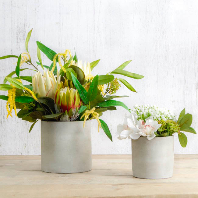Cement Floral Cylinder Grey (14Dx14cmH)