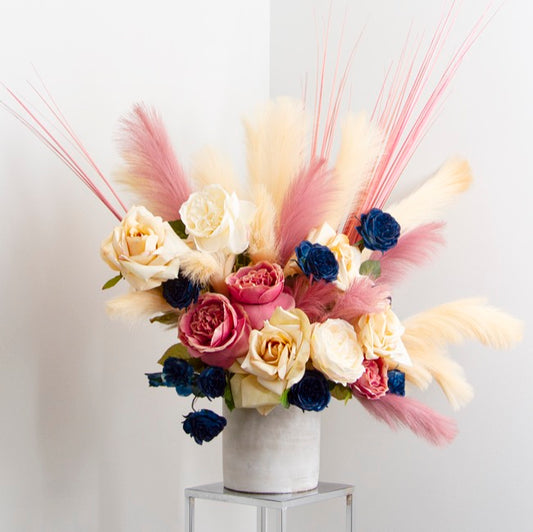 Cement Floral Cylinder Grey (16Dx16cmH)