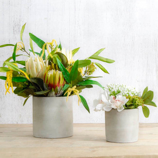 Cement Floral Cylinder Grey (18Dx18cmH)