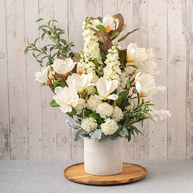 Cement Floral Cylinder Grey (18Dx18cmH)