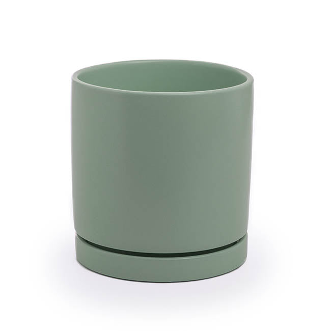 Ceramic Loreto Plant Pot & Plate Sea Foam (18Dx18.5cmH)