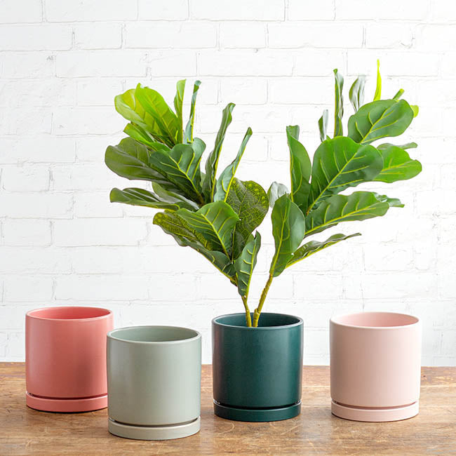 Ceramic Loreto Plant Pot & Plate Sea Foam (18Dx18.5cmH)