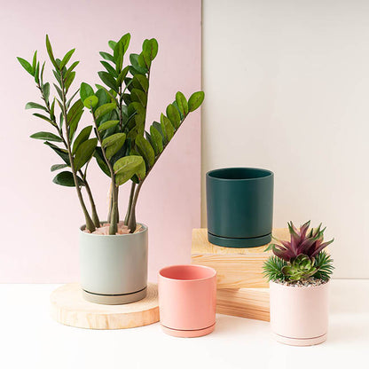 Ceramic Loreto Plant Pot & Plate Sea Foam (18Dx18.5cmH)