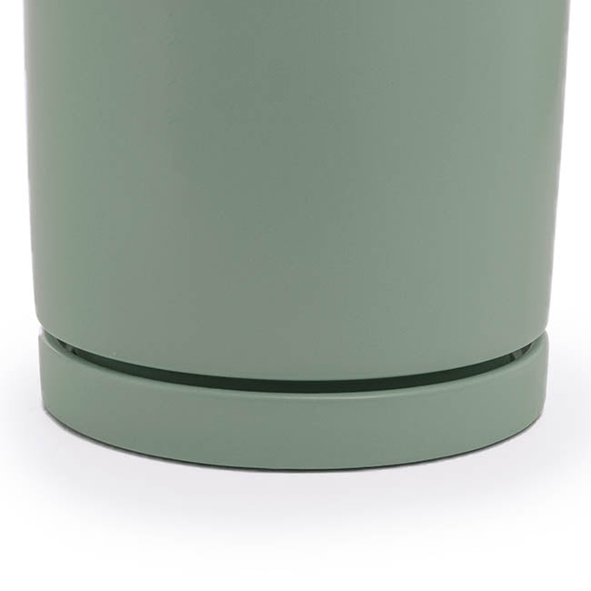 Ceramic Loreto Plant Pot & Plate Sea Foam (18Dx18.5cmH)