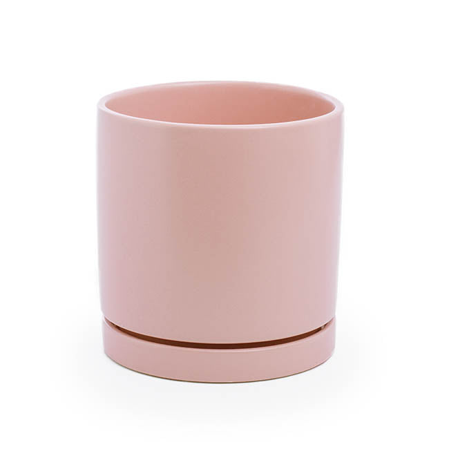Ceramic Loreto Plant Pot & Plate Pink Sand (18DX18.5cmH)