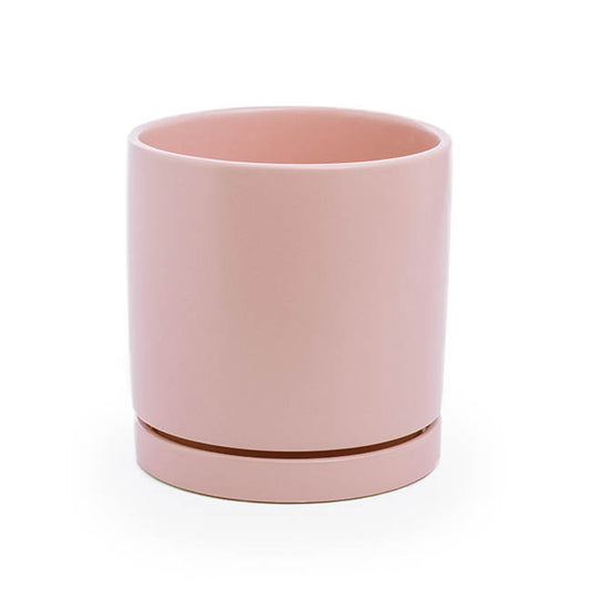 Ceramic Loreto Plant Pot & Plate Pink Sand (18DX18.5cmH)
