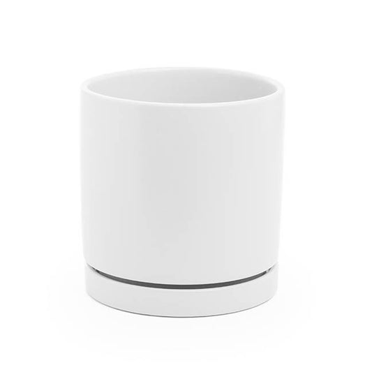 Ceramic Loreto Plant Pot & Plate Matte White (18Dx18.5cmH)