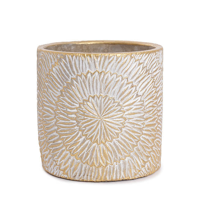Cement Viola Cylinder Pot Gold (14Dx14cmH)