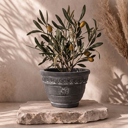Cement Rosette Pot Grey (18Dx12.5cmH)