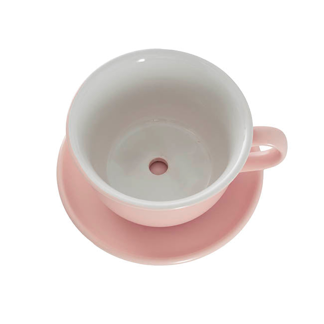 Ceramic Coffee Cup Pot & Plate Matte Pink (15Dx10cmH)