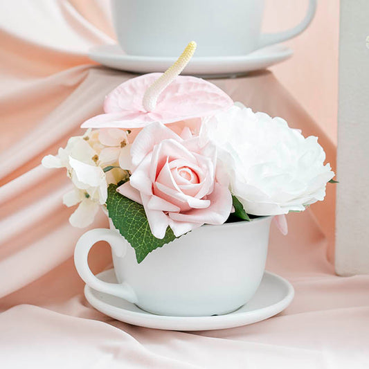 Ceramic Coffee Cup Pot & Plate Matte White (15Dx10cmH)