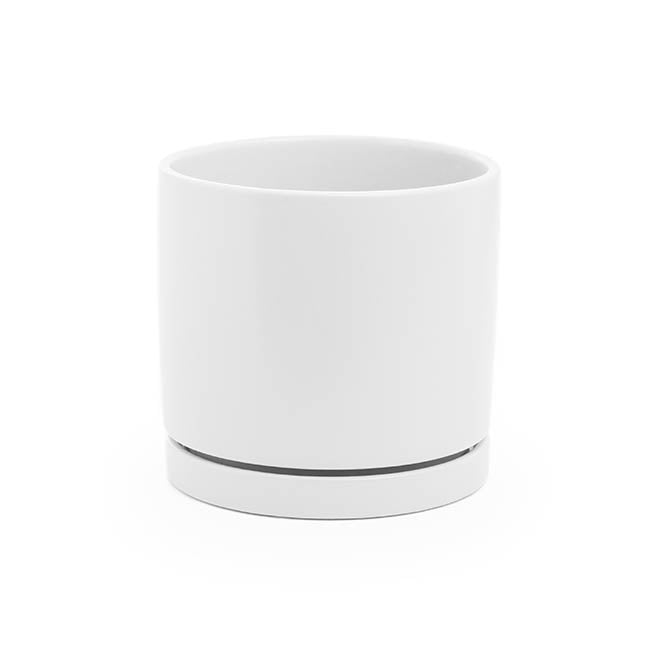 Ceramic Loreto Pot & Plate Matte White (16Dx15cmH)
