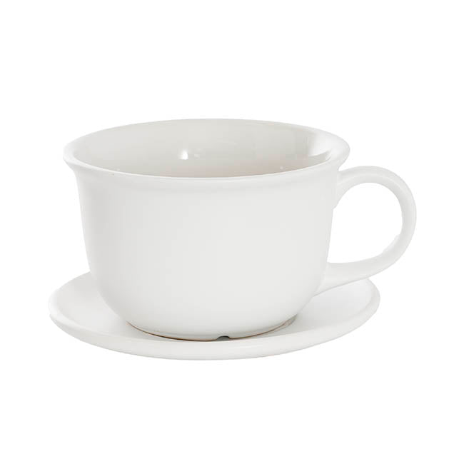 Ceramic Coffee Cup Pot & Plate Matte White (17Dx12cmH)