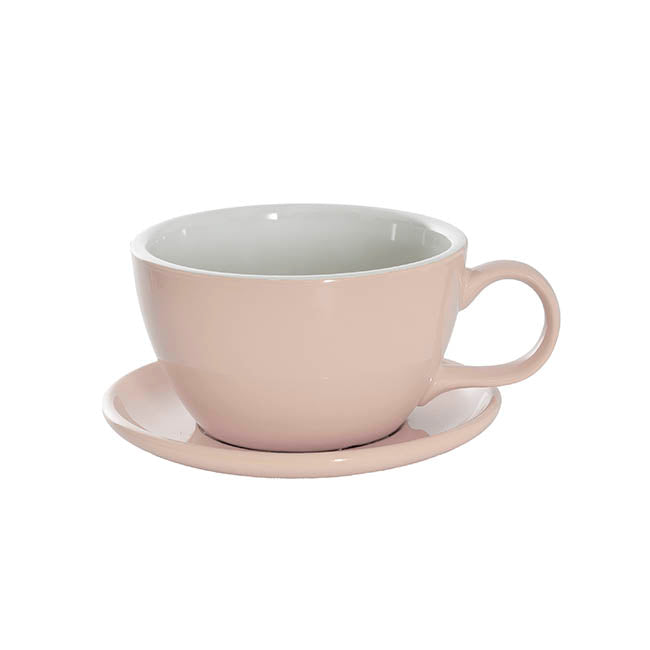 Ceramic Cappuccino Pot & Plate Gloss Nude (15Dx10cmH)