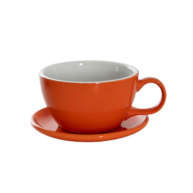 Ceramic Cappuccino Pot & Plate Gloss Orange (15Dx10cmH)