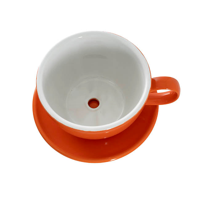 Ceramic Cappuccino Pot & Plate Gloss Orange (15Dx10cmH)