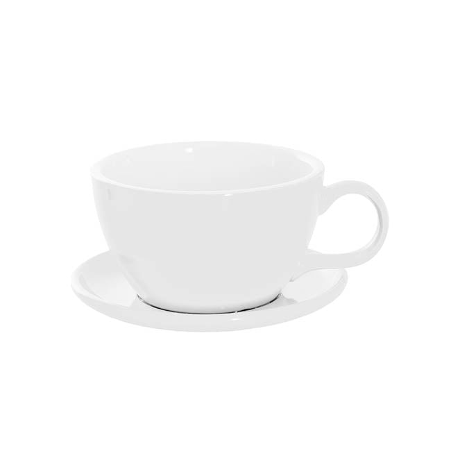 Ceramic Cappuccino Pot & Plate Gloss White (15Dx10cmH)