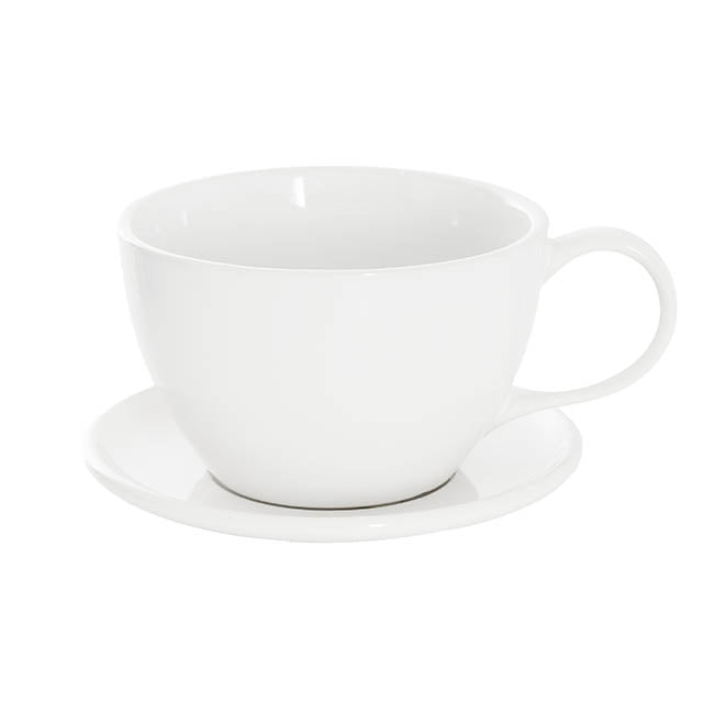 Ceramic Cappuccino Pot & Plate Gloss White (17Dx12cmH)