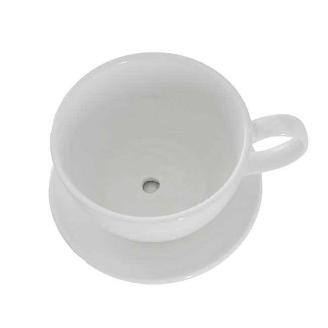 Ceramic Cappuccino Pot & Plate Gloss White (17Dx12cmH)
