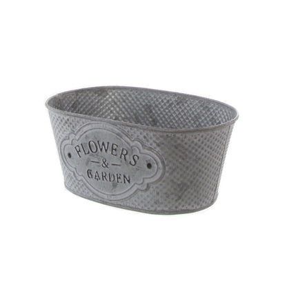 Tin Country Rustic Oval Pot Zinc (21.5x15.5x9.5cmH)