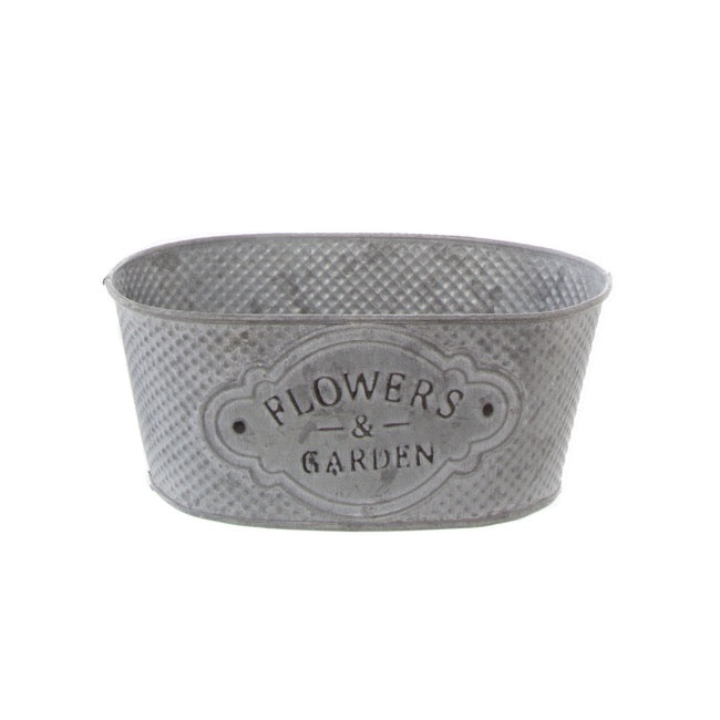 Tin Country Rustic Oval Pot Zinc (21.5x15.5x9.5cmH)