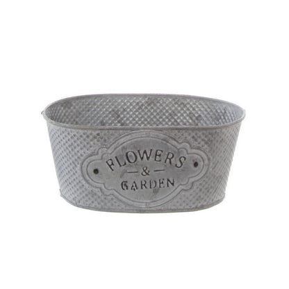 Tin Country Rustic Oval Pot Zinc (21.5x15.5x9.5cmH)