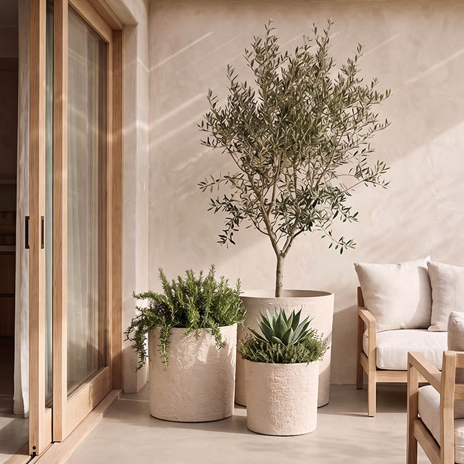 Alto Elements Large Cylinder Pot Set 3 Sandstone Beige