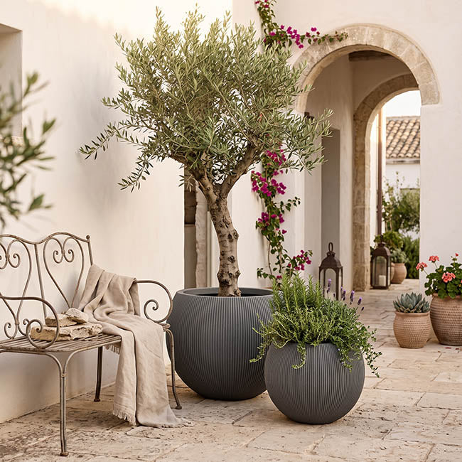 Alto Elements Large Ribbed Bowl Pot Set 2 Mediterranean Grey