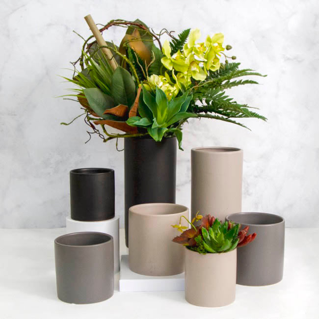 Ceramic Cylinder Pot Satin Matte Black (10.5x10.5cmH)